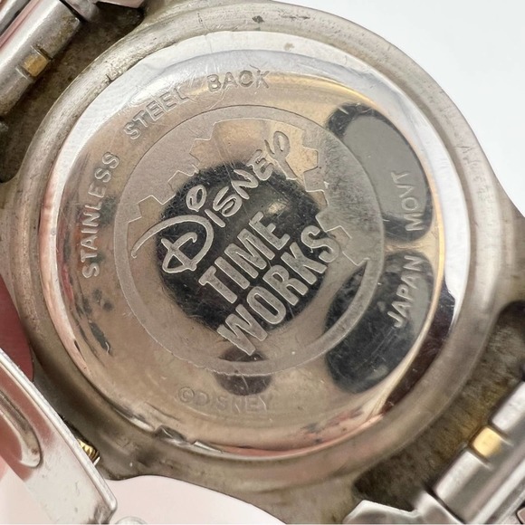 Disney Time Works Watch Stainless Steel Mickey Mouse Black Face Gold Accents - Picture 5 of 6